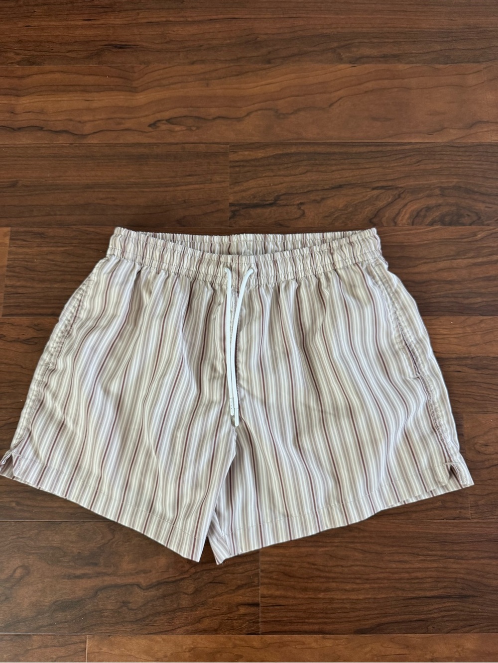 Abercrombie & Fitch Men's Cream and brown Striped Swim Trunks